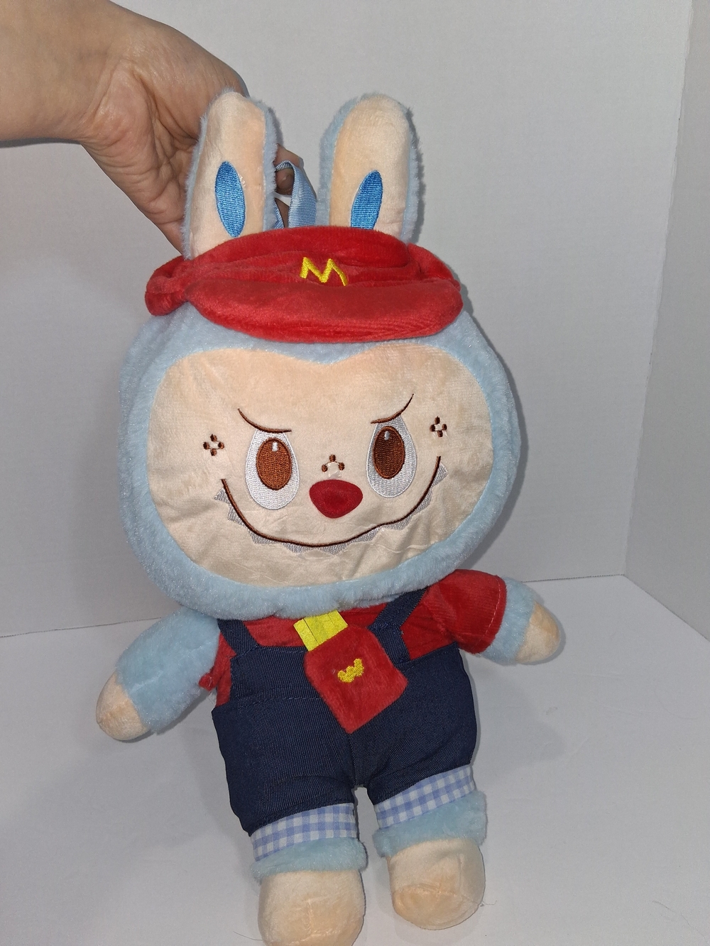 Plush Character  Backpack - Light Blue & Red